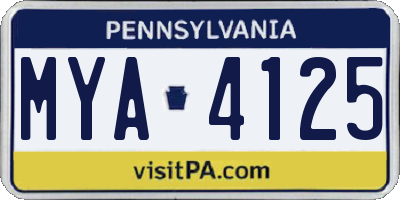 PA license plate MYA4125