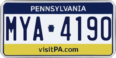 PA license plate MYA4190