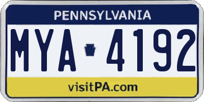 PA license plate MYA4192