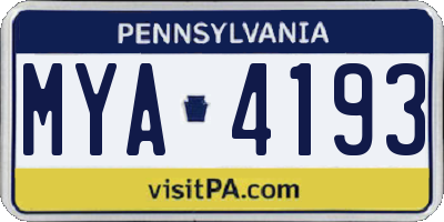 PA license plate MYA4193