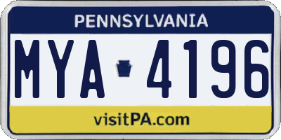 PA license plate MYA4196