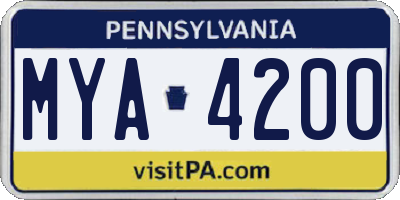 PA license plate MYA4200