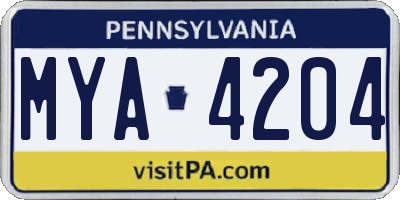 PA license plate MYA4204