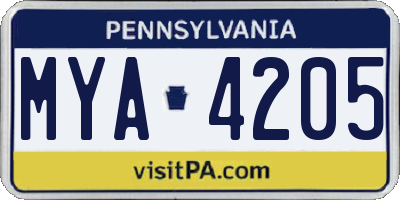 PA license plate MYA4205