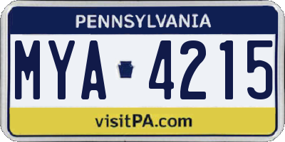 PA license plate MYA4215