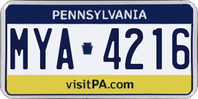 PA license plate MYA4216