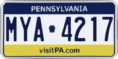 PA license plate MYA4217