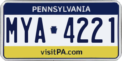 PA license plate MYA4221