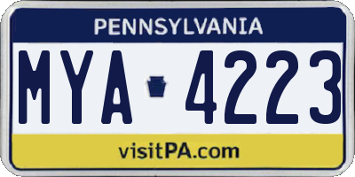 PA license plate MYA4223