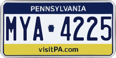PA license plate MYA4225