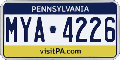 PA license plate MYA4226