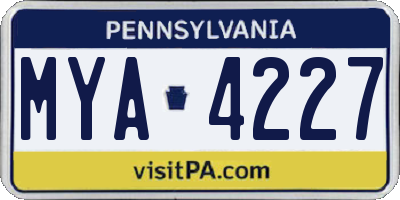 PA license plate MYA4227