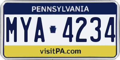 PA license plate MYA4234
