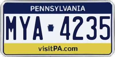 PA license plate MYA4235