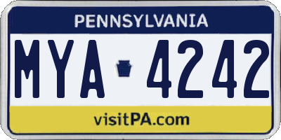 PA license plate MYA4242