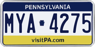 PA license plate MYA4275