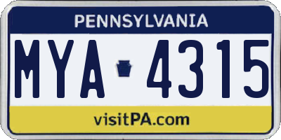 PA license plate MYA4315