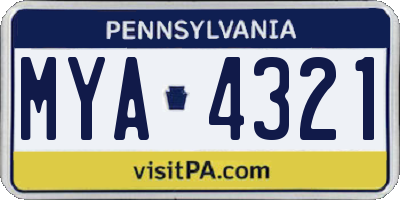 PA license plate MYA4321