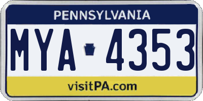 PA license plate MYA4353