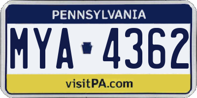 PA license plate MYA4362