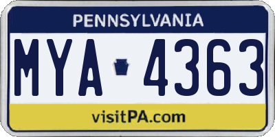 PA license plate MYA4363