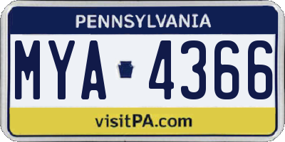 PA license plate MYA4366