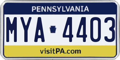 PA license plate MYA4403