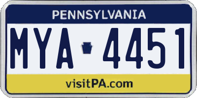 PA license plate MYA4451