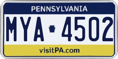 PA license plate MYA4502