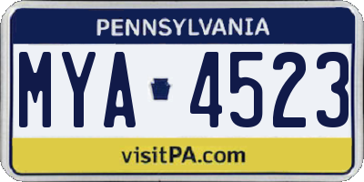 PA license plate MYA4523