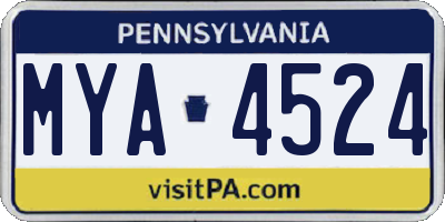 PA license plate MYA4524