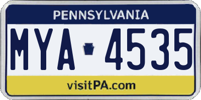 PA license plate MYA4535