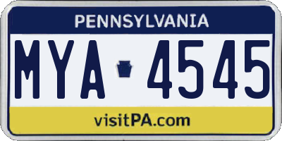 PA license plate MYA4545