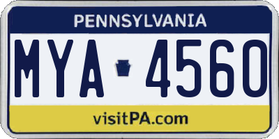 PA license plate MYA4560