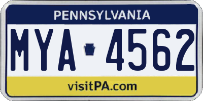 PA license plate MYA4562