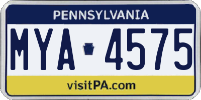 PA license plate MYA4575