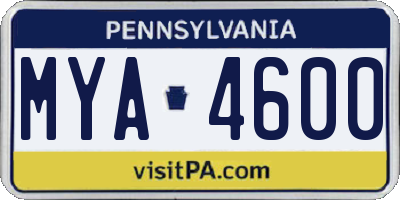 PA license plate MYA4600