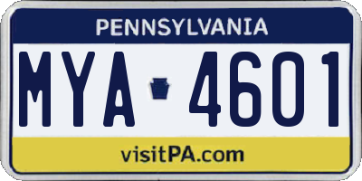 PA license plate MYA4601