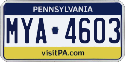 PA license plate MYA4603