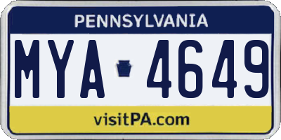 PA license plate MYA4649