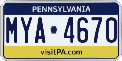 PA license plate MYA4670