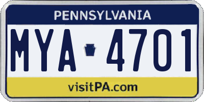 PA license plate MYA4701