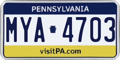 PA license plate MYA4703