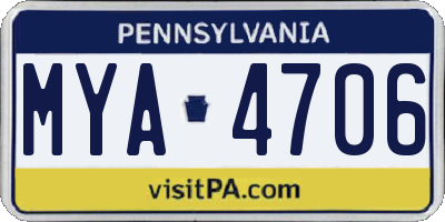 PA license plate MYA4706