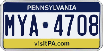 PA license plate MYA4708
