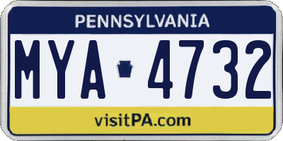 PA license plate MYA4732