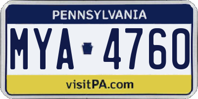 PA license plate MYA4760