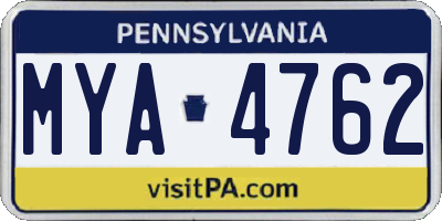 PA license plate MYA4762