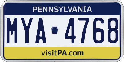 PA license plate MYA4768