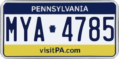 PA license plate MYA4785
